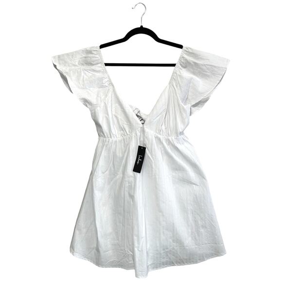 Lulus Sentimental Sweetie V-Neck Tie-Back Mini Dress NWT Women's Sz L White - Picture 1 of 6